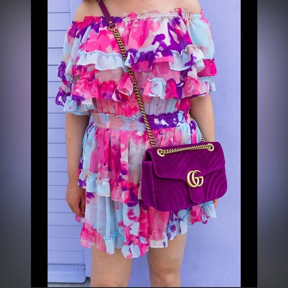 MISA Los Angeles Isella Ruffled Floral Mini Dress pink blue size M‎ - Picture 2 of 10